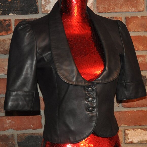 Marciano Short Sleeved Cropped Tailored Leather Jacket S - Picture 1 of 10
